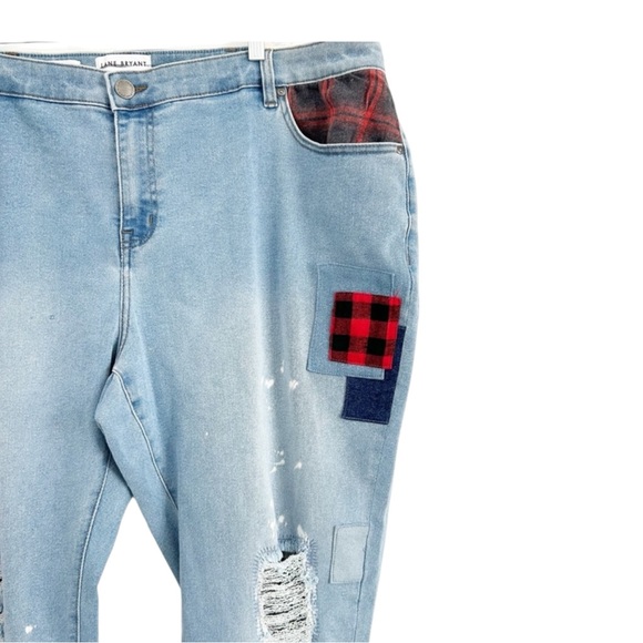 LANE BRYANT Distressed Boyfriend Jeans with Plaid Patchwork Size 22 -- FALL!!!! - Picture 5 of 8